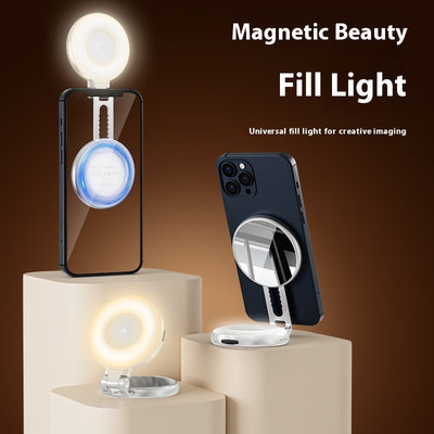 Magnetic beauty fill light with smartphone holder on a brown background