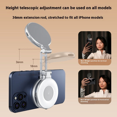 Telescopic phone holder with 36mm extension rod for iPhone models on a beige background